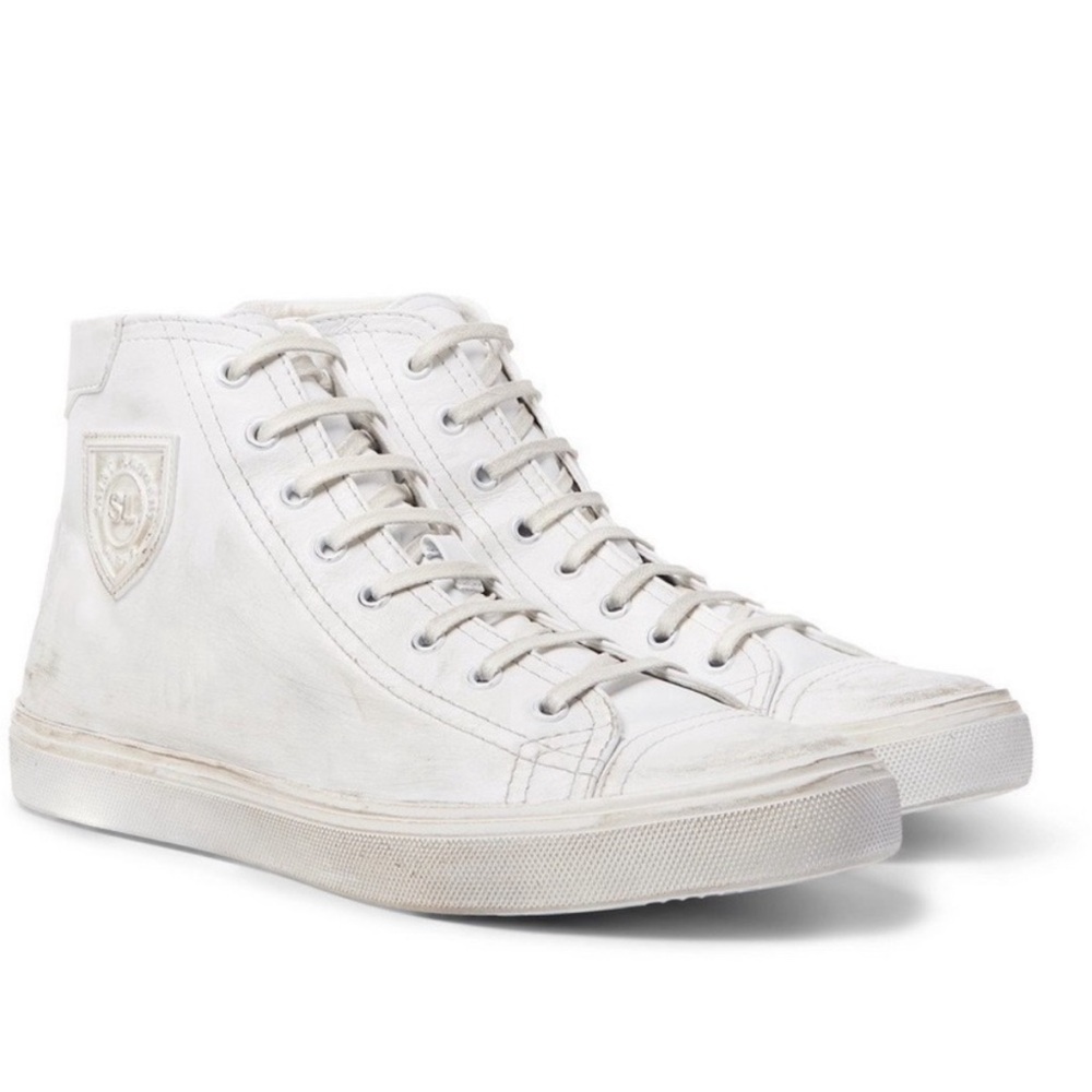 YSL Saint Laurent Bedford White High Top Distressed Sneakers Converse Size 38